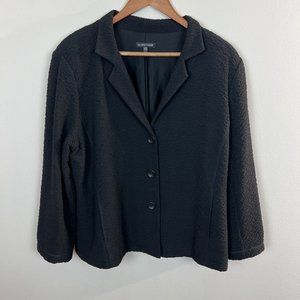 Eileen Fisher Blazer Jacket Large Black Textured 3-Button V-Neck Office Career